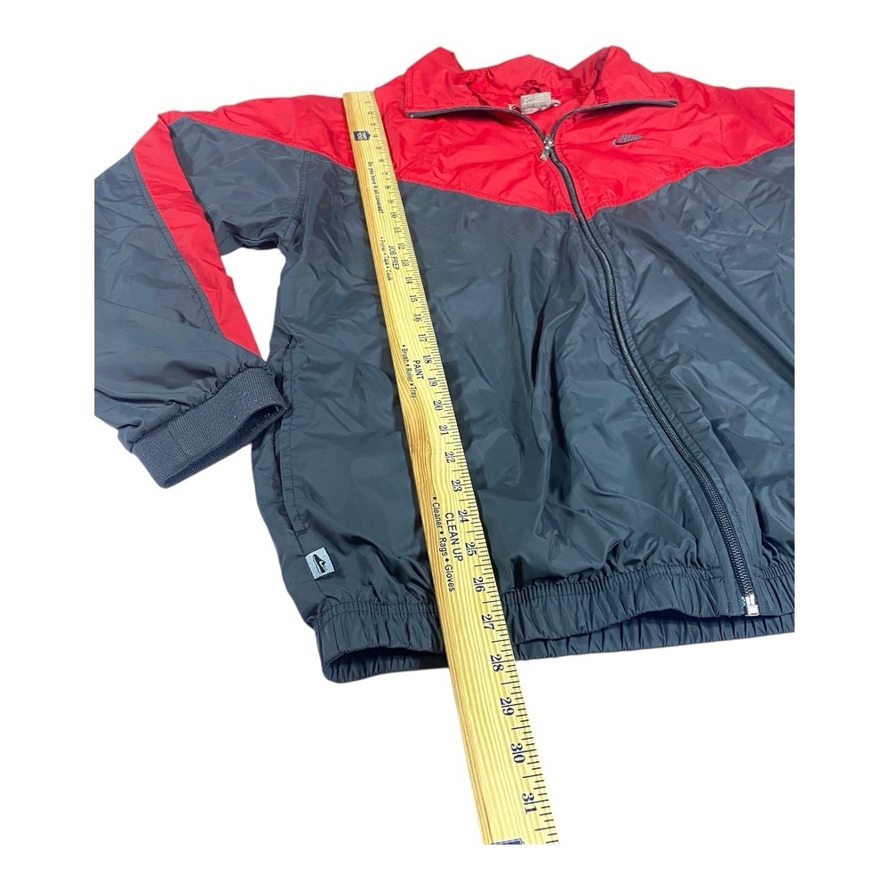 Nike Vintage 90s Windbreaker Jacket Mens LARGE Red Gray Colorblock Swoosh Pocket - Picture 12 of 14